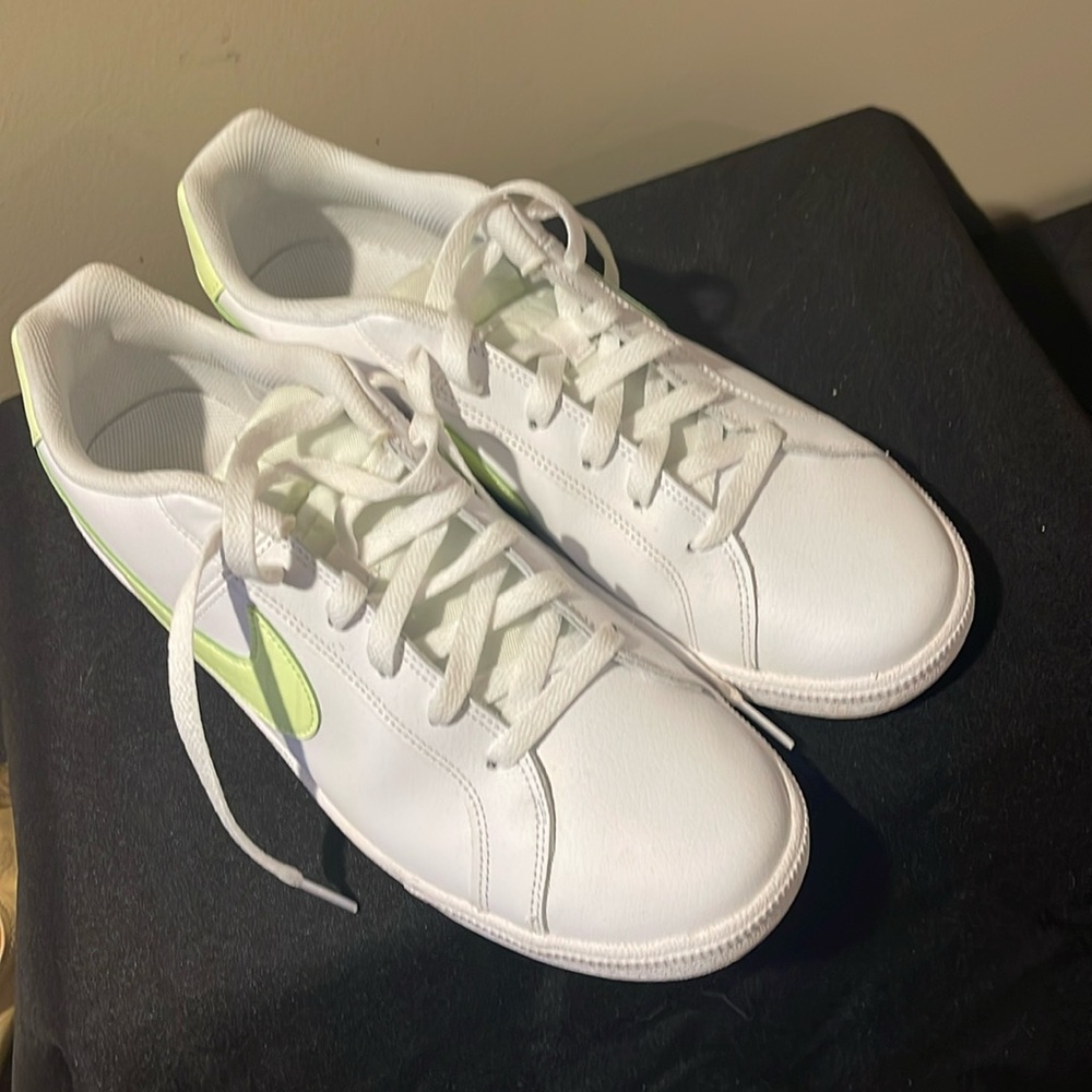 Nike Women's White Sneakers with Lime Accent
